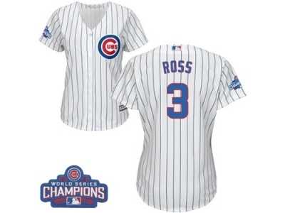 Women's Majestic Chicago Cubs #3 David Ross Authentic White Home 2016 World Series Champions Cool Base MLB Jersey