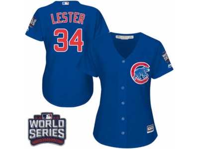 Women's Majestic Chicago Cubs #34 Jon Lester Authentic Royal Blue Alternate 2016 World Series Bound Cool Base MLB Jersey