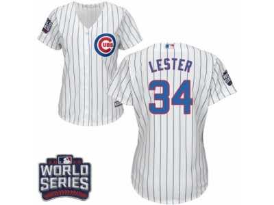 Women's Majestic Chicago Cubs #34 Jon Lester Authentic White Home 2016 World Series Bound Cool Base MLB Jersey