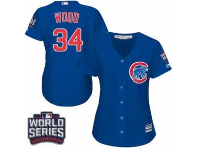 Women's Majestic Chicago Cubs #34 Kerry Wood Authentic Royal Blue Alternate 2016 World Series Bound Cool Base MLB Jersey
