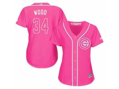 Women's Majestic Chicago Cubs #34 Kerry Wood Replica Pink Fashion MLB Jersey