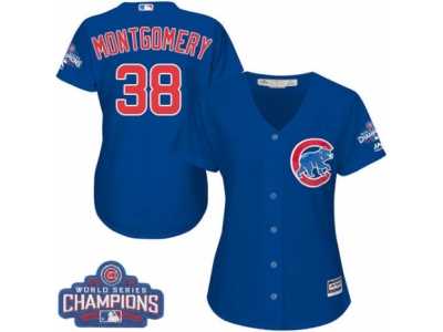 Women's Majestic Chicago Cubs #38 Mike Montgomery Authentic Royal Blue Alternate 2016 World Series Champions Cool Base MLB Jersey