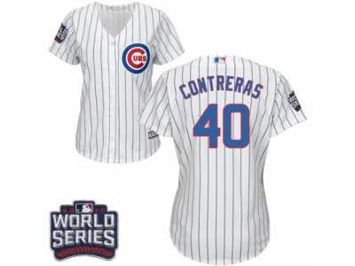 Women's Majestic Chicago Cubs #40 Willson Contreras Authentic White Home 2016 World Series Bound Cool Base MLB Jersey