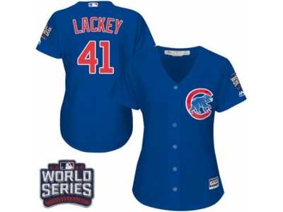 Women's Majestic Chicago Cubs #41 John Lackey Authentic Royal Blue Alternate 2016 World Series Bound Cool Base MLB Jersey
