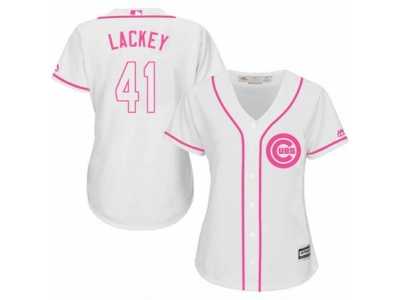 Women's Majestic Chicago Cubs #41 John Lackey Replica White Fashion MLB Jersey