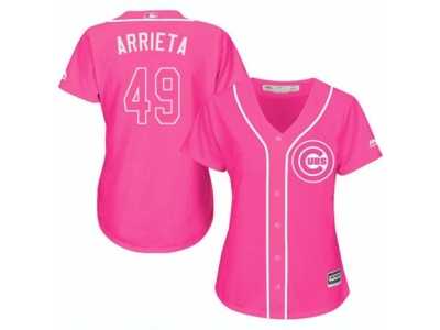 Women's Majestic Chicago Cubs #49 Jake Arrieta Replica Pink Fashion MLB Jersey