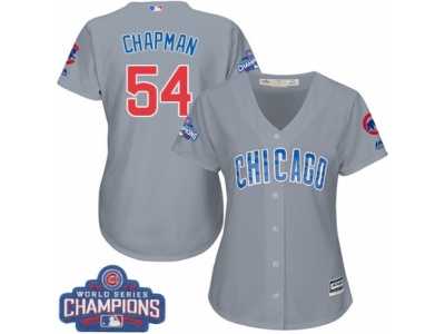 Women's Majestic Chicago Cubs #54 Aroldis Chapman Authentic Grey Road 2016 World Series Champions Cool Base MLB Jersey