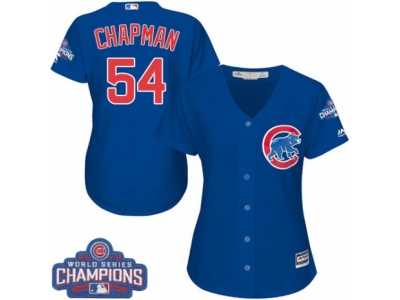 Women's Majestic Chicago Cubs #54 Aroldis Chapman Authentic Royal Blue Alternate 2016 World Series Champions Cool Base MLB Jersey