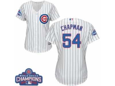 Women's Majestic Chicago Cubs #54 Aroldis Chapman Authentic White Home 2016 World Series Champions Cool Base MLB Jersey