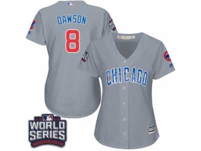 Women's Majestic Chicago Cubs #8 Andre Dawson Authentic Grey Road 2016 World Series Bound Cool Base MLB Jersey