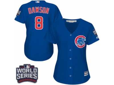 Women's Majestic Chicago Cubs #8 Andre Dawson Authentic Royal Blue Alternate 2016 World Series Bound Cool Base MLB Jersey