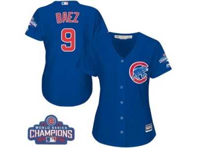 Women's Majestic Chicago Cubs #9 Javier Baez Authentic Royal Blue Alternate 2016 World Series Champions Cool Base MLB Jersey