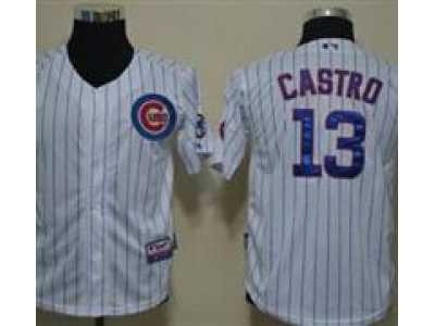 Youth Chicago Cubs #13 Starlin Castro White Blue Jerseys(Strip)