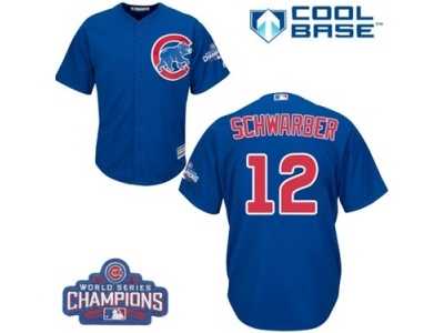 Youth Majestic Chicago Cubs #12 Kyle Schwarber Authentic Royal Blue Alternate 2016 World Series Champions Cool Base MLB Jersey