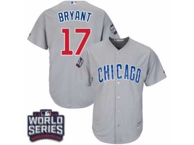 Youth Majestic Chicago Cubs #17 Kris Bryant Authentic Grey Road 2016 World Series Bound Cool Base MLB Jersey