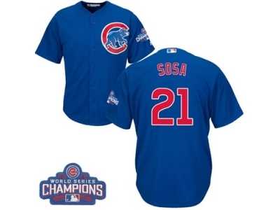 Youth Majestic Chicago Cubs #21 Sammy Sosa Authentic Royal Blue Alternate 2016 World Series Champions Cool Base MLB Jersey