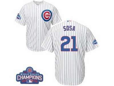 Youth Majestic Chicago Cubs #21 Sammy Sosa Authentic White Home 2016 World Series Champions Cool Base MLB Jersey