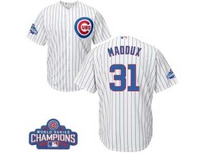 Youth Majestic Chicago Cubs #31 Greg Maddux Authentic White Home 2016 World Series Champions Cool Base MLB Jersey
