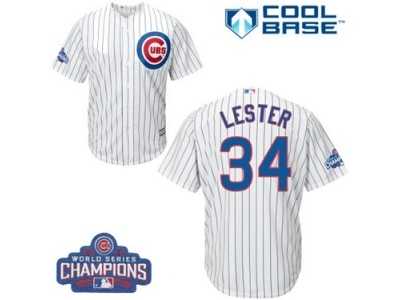 Youth Majestic Chicago Cubs #34 Jon Lester Authentic White Home 2016 World Series Champions Cool Base MLB Jersey
