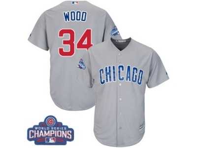 Youth Majestic Chicago Cubs #34 Kerry Wood Authentic Grey Road 2016 World Series Champions Cool Base MLB Jersey