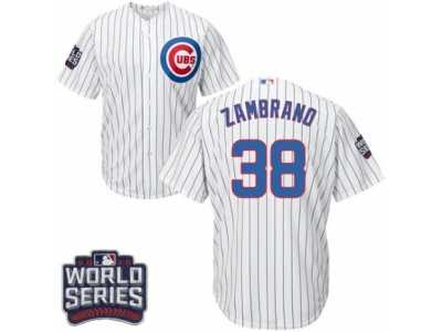 Youth Majestic Chicago Cubs #38 Carlos Zambrano Authentic White Home 2016 World Series Bound Cool Base MLB Jersey
