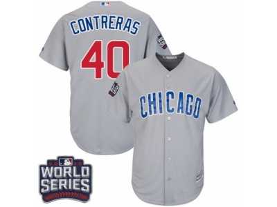 Youth Majestic Chicago Cubs #40 Willson Contreras Authentic Grey Road 2016 World Series Bound Cool Base MLB Jersey