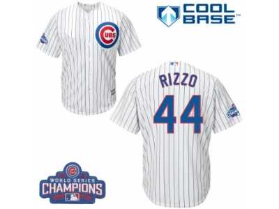 Youth Majestic Chicago Cubs #44 Anthony Rizzo Authentic White Home 2016 World Series Champions Cool Base MLB Jersey