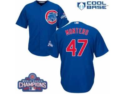 Youth Majestic Chicago Cubs #47 Miguel Montero Authentic Royal Blue Alternate 2016 World Series Champions Cool Base MLB Jersey