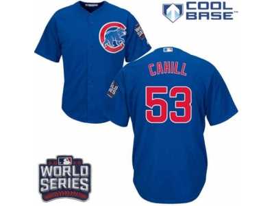 Youth Majestic Chicago Cubs #53 Trevor Cahill Authentic Royal Blue Alternate 2016 World Series Bound Cool Base MLB Jersey
