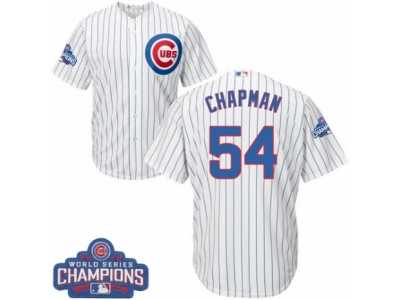 Youth Majestic Chicago Cubs #54 Aroldis Chapman Authentic White Home 2016 World Series Champions Cool Base MLB Jersey