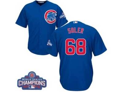 Youth Majestic Chicago Cubs #68 Jorge Soler Authentic Royal Blue Alternate 2016 World Series Champions Cool Base MLB Jersey
