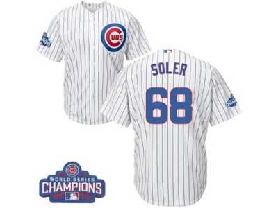 Youth Majestic Chicago Cubs #68 Jorge Soler Authentic White Home 2016 World Series Champions Cool Base MLB Jersey
