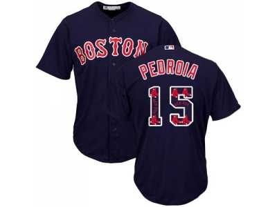Boston Red Sox #15 Dustin Pedroia Navy Blue Team Logo Fashion Stitched MLB Jersey