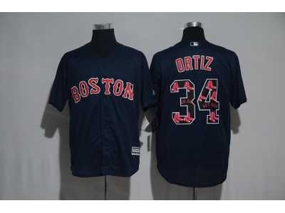 Boston Red Sox #34 David Ortiz Navy Team Logo Print Cool Base Stitched Baseball Jersey