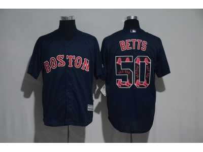 Boston Red Sox #50 Mookie Betts Navy Team Logo Print Cool Base Stitched Baseball Jersey