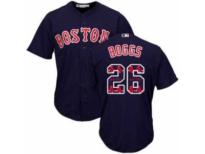 Men's Majestic Boston Red Sox #26 Wade Boggs Authentic Navy Blue Team Logo Fashion Cool Base MLB Jersey