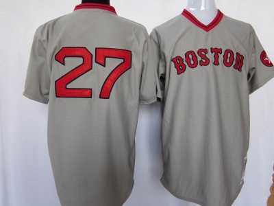 mlb Boston Red Sox #27 Carlton Fisk m&n grey