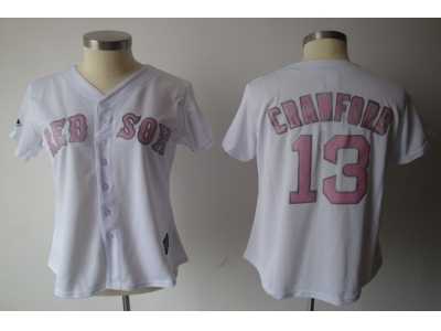 MLB Women Jerseys Boston Red Sox #13 crawford white[pink number]