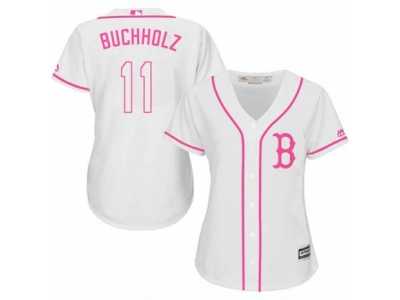 Women's Majestic Boston Red Sox #11 Clay Buchholz Replica White Fashion MLB Jersey