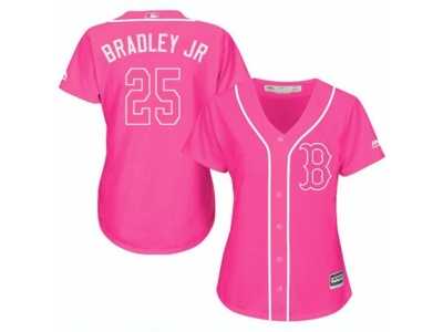 Women's Majestic Boston Red Sox #25 Jackie Bradley Jr Authentic Pink Fashion MLB Jersey