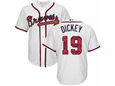 Men's Majestic Atlanta Braves #19 R.A. Dickey Authentic White Team Logo Fashion Cool Base MLB Jersey