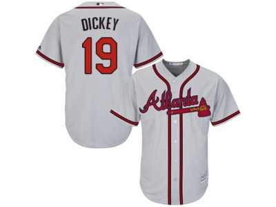 Men's Majestic Atlanta Braves #19 R.A. Dickey Replica Grey Road Cool Base MLB Jersey