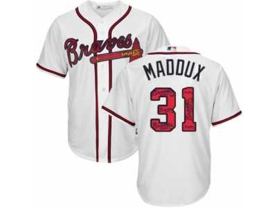 Men's Majestic Atlanta Braves #31 Greg Maddux Authentic White Team Logo Fashion Cool Base MLB Jersey