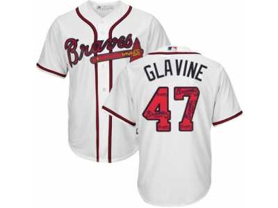 Men's Majestic Atlanta Braves #47 Tom Glavine Authentic White Team Logo Fashion Cool Base MLB Jersey