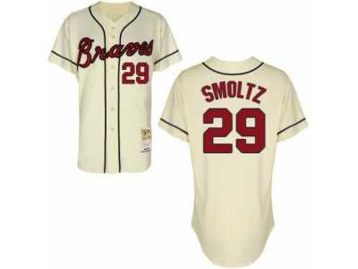 Men's Mitchell and Ness Atlanta Braves #29 John Smoltz Replica Cream Throwback MLB Jersey