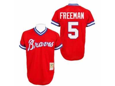 Men's Mitchell and Ness Atlanta Braves #5 Freddie Freeman Replica Red Throwback MLB Jersey