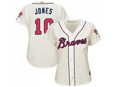 Women's Atlanta Braves #10 Chipper Jones Cream Alternate Stitched MLB Jersey