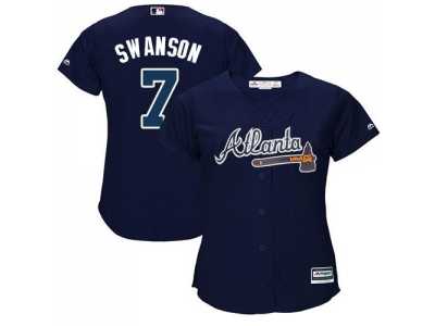 Women's Atlanta Braves #7 Dansby Swanson Navy Blue Alternate Stitched MLB Jersey