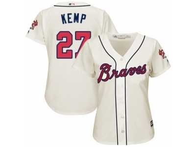 Women's Majestic Atlanta Braves #27 Matt Kemp Replica Cream Alternate 2 Cool Base MLB Jersey