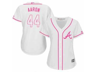 Women's Majestic Atlanta Braves #44 Hank Aaron Replica White Fashion Cool Base MLB Jersey